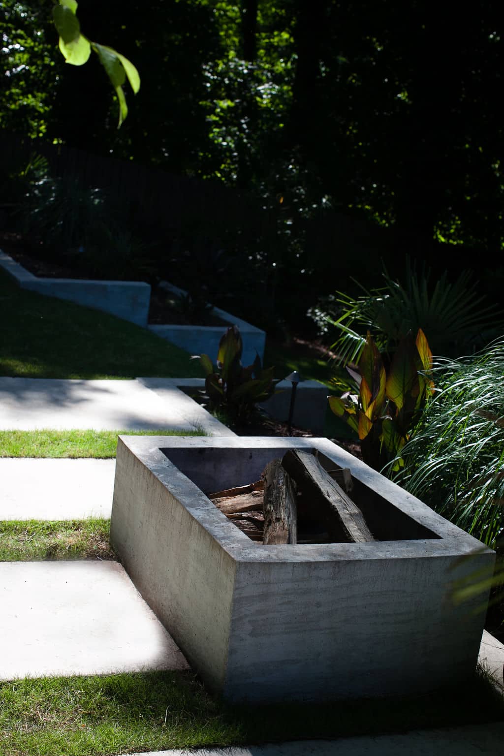 Rectangular modern concrete fire pit