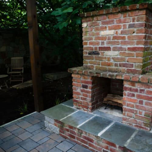 Brick and bluestone fireplace