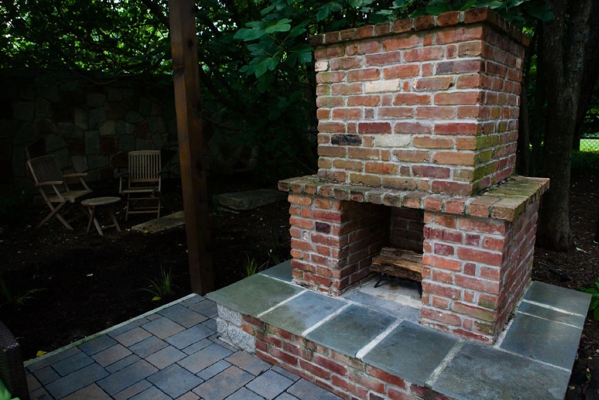 Brick and bluestone fireplace