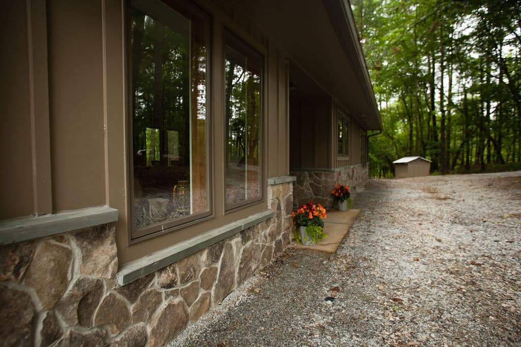 Natural stone cladding on house exterior