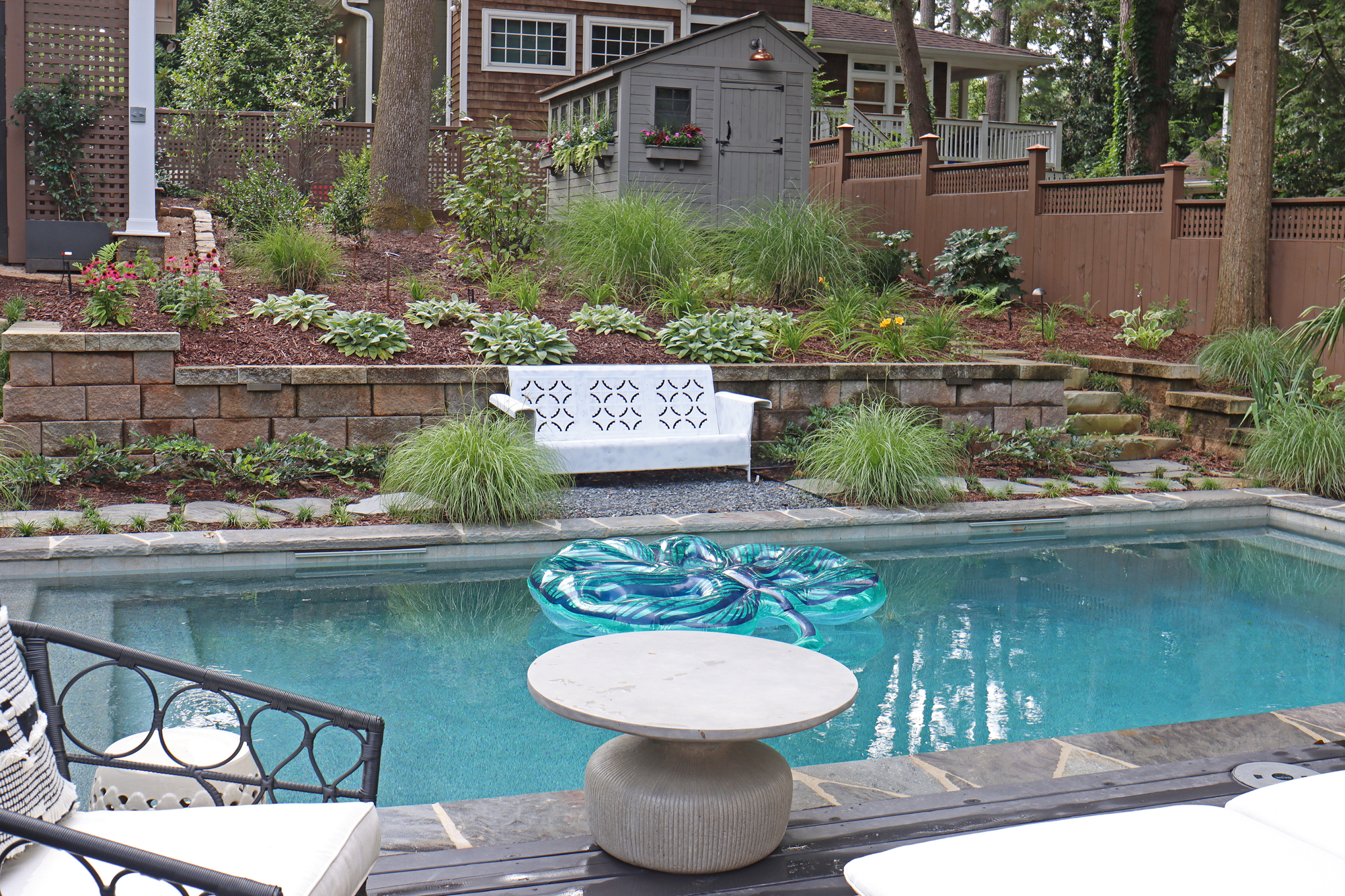 Terraced backyard with pool