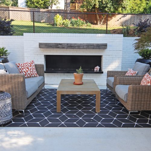 Midcentury modern custom white brick fireplace and seating area